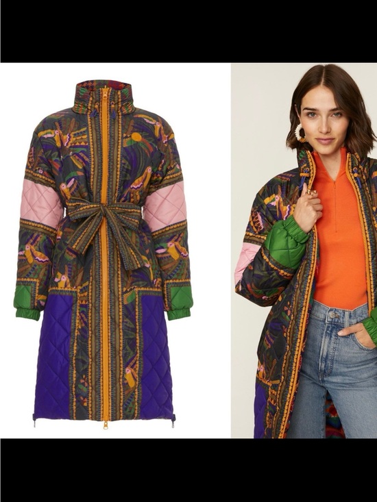 FARM Rio Jackets & Blazers - Farm Rio Puffer Multicolor Quilted Long Puffer Coat with Belt